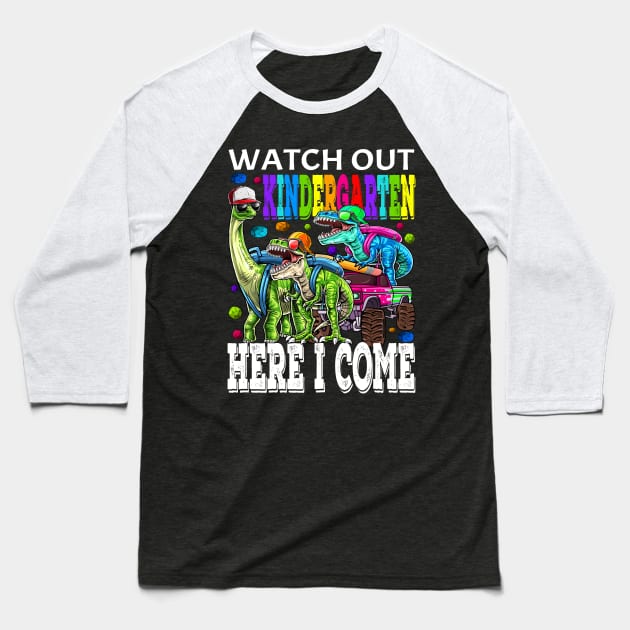 Watch Out Kindergarten Here I Come Monster Truck Dinosaur Back To School Baseball T-Shirt by eyelashget